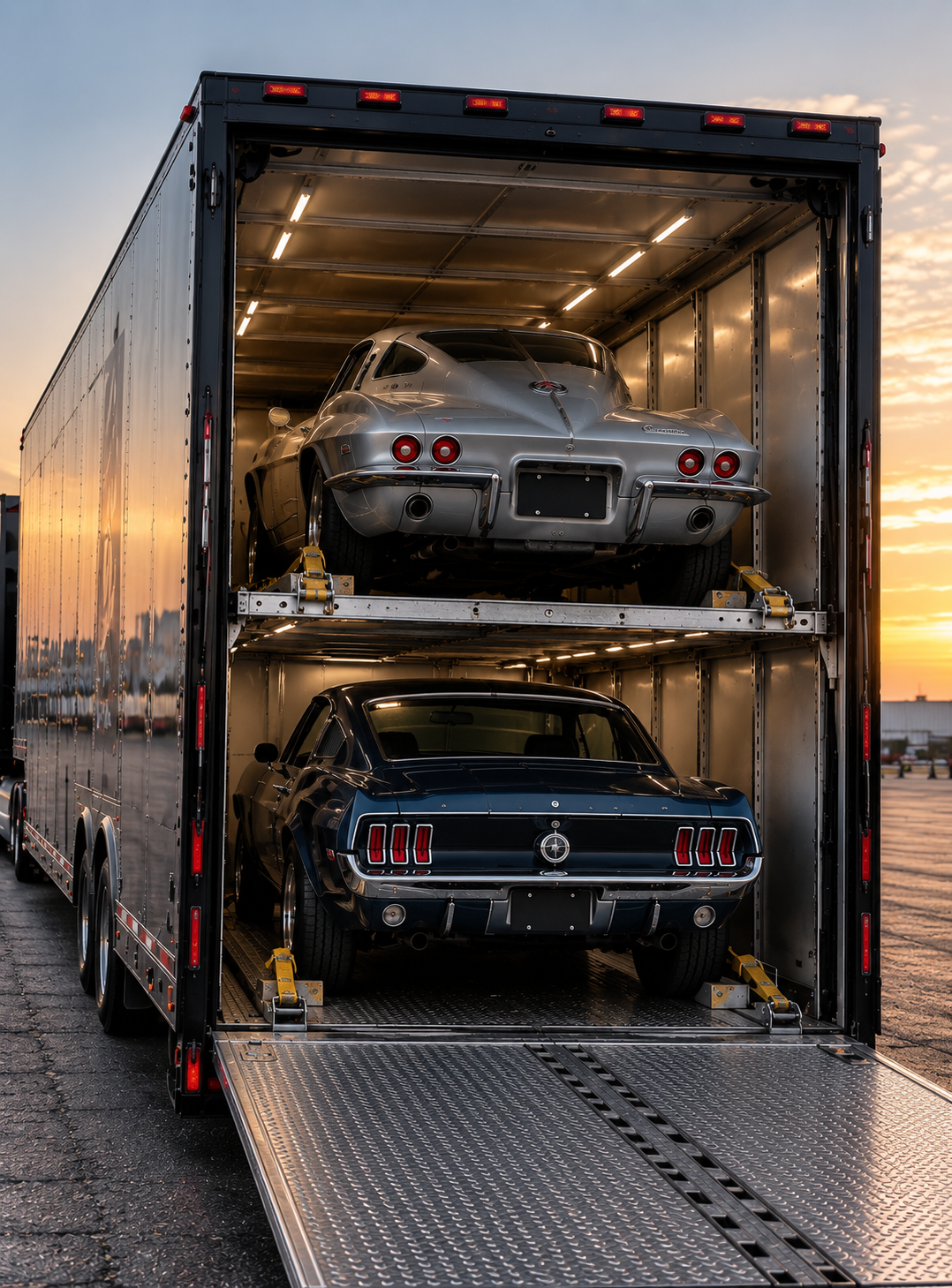 Enclosed classic car transportation